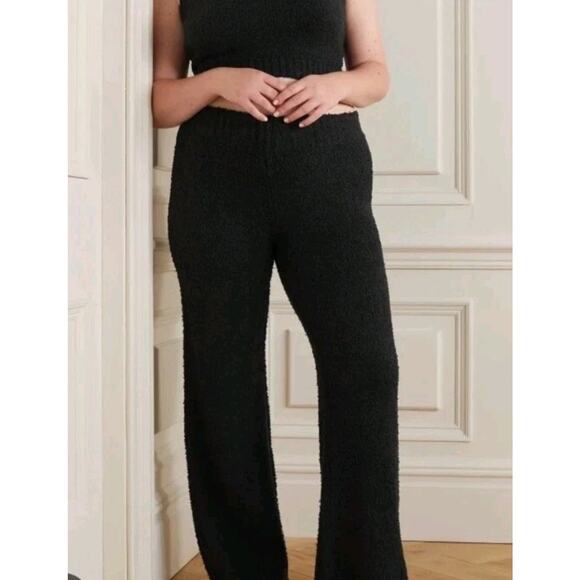 SKIMS Cozy Knit Boucle’ Lounge Pants Onyx Black Size L/XL NWT High Rise Wide Leg - Picture 1 of 14